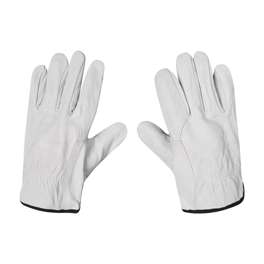 Cheap White Goatskin Industrial Construction Builder Mechanics Drivers Welder leather Work Safety Gloves