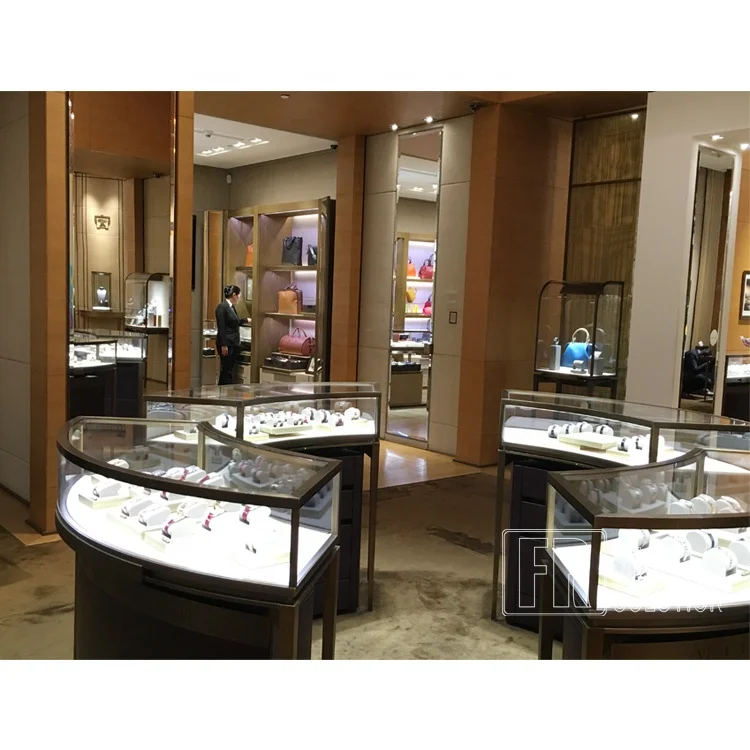 Retail High end Led illuminated Lockable glass cabinet jewelry window display kiosk showcase
