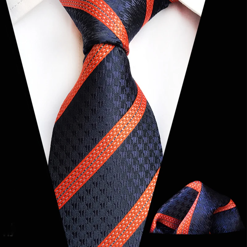 Classic 8cm Ties Pocket Square Set Men Silk Tie Luxury Striped Plaid Checks Business Neck Tie for Men Suit Cravat Wedding Party