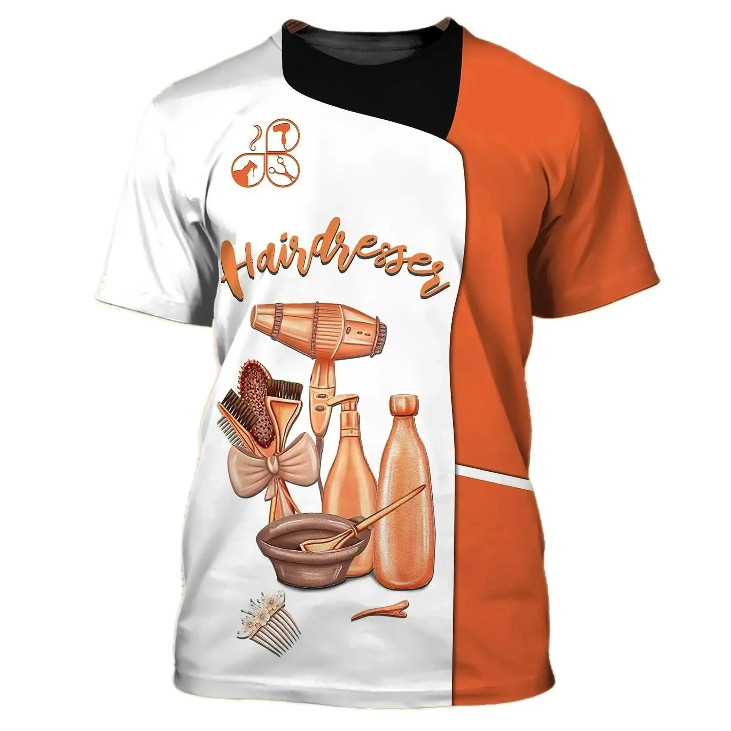 New fashion European and American Barber work clothes 3D digital print summer casual T-shirt