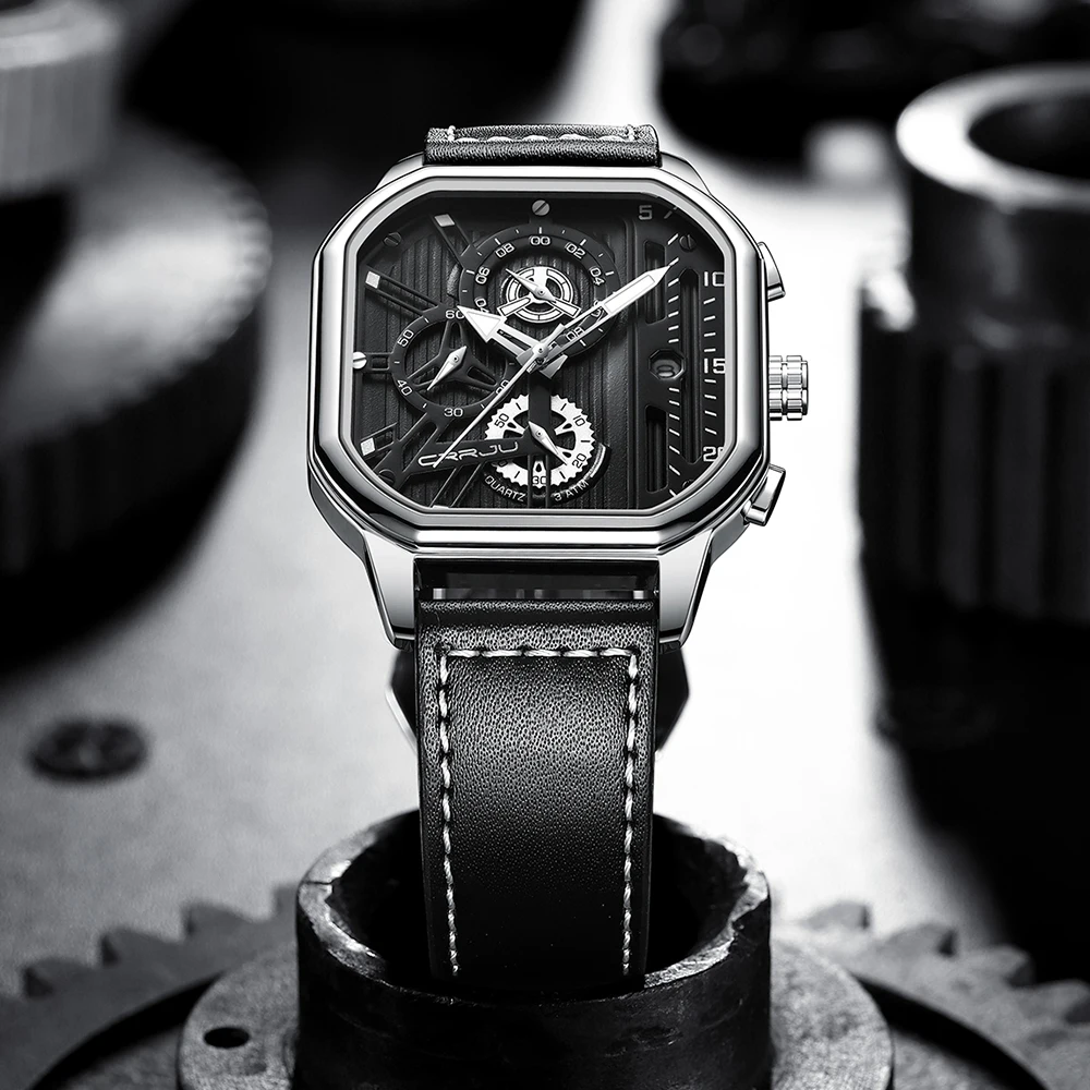 CRRJU 2022 new arrival  Design Luxury brand  Leather Wrist Band Waterproof Quartz Square Watch Relogio