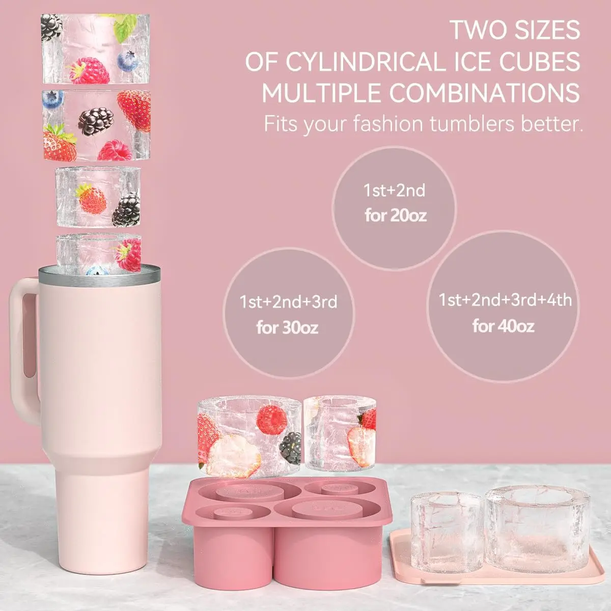 Ice Cube Trays with Lids Silicone Ice Cube Molds for Stanley 20oz 30oz 40oz Tumbler Cup Ice Cube Tray for Stanley