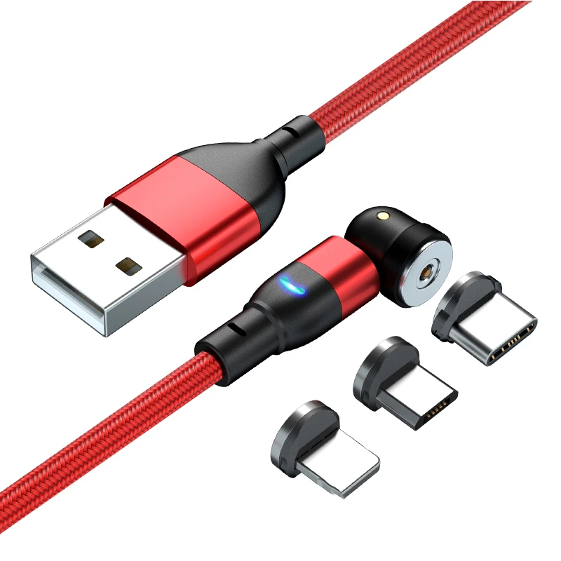 
New Arrival Nylon cable Micro USB Type C Magnetic Charging Cable 540 Rotation 1M 2M Magnet charging 3in 1usb cable for phone 