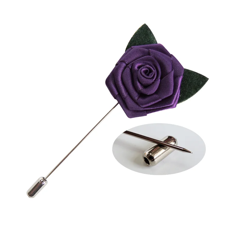Custom Fabric Handmade Rose Golden Flower Pin Garment Accessories For Mens Ribbon Flower Brooch