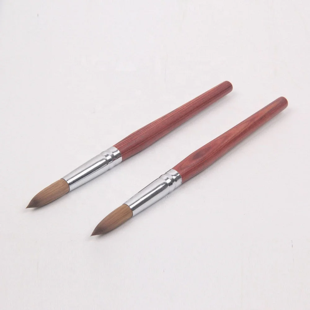 Wooden handle nail art brush very hot sale design pure kolinsky hair round shape nail pen brush