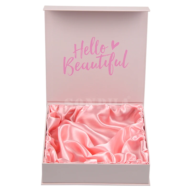 Custom Logo Cardboard Magnetic Box Packaging hair extension wig box for Clothing Jewelry Skincare Makeup box with satin lining