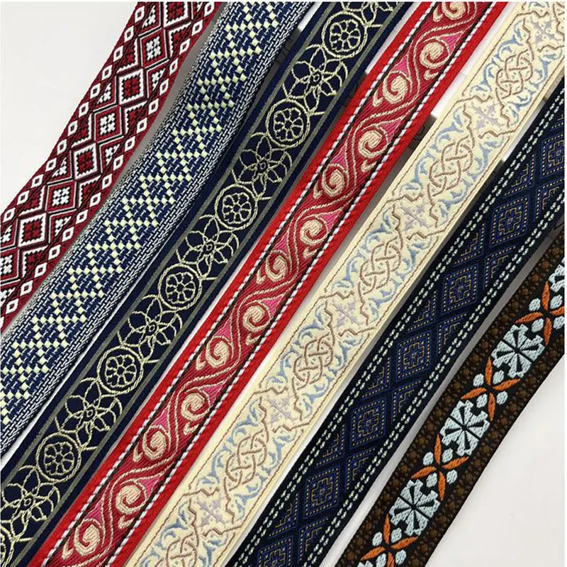 25mm Jacquard Webbing Ethnic Style Patterned Webbing Cotton Polyester Webbing  For Sofa Garments Bag