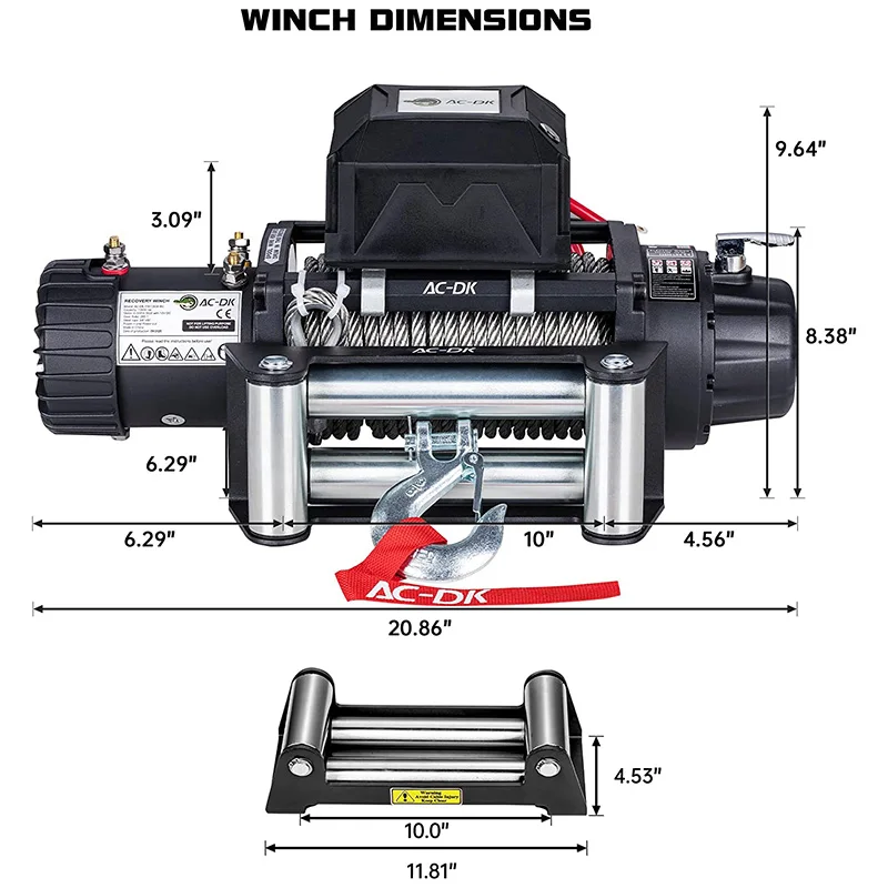 12500lbs Electric Winch Water Proof IP67 Recovery Winch 12V DC Black Color with Steel Rope Including Overload Protection