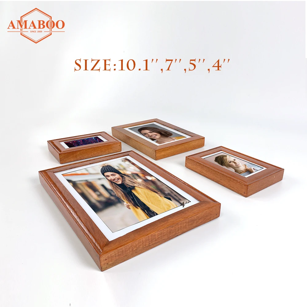 small size 4inch wood digital frame electronic lcd Mini Full Hd Mp3 Shop Wooden Frame Video Advertising player for nft display