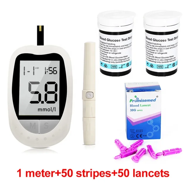 Blood Glucose Meter Glucometer Kit Diabetes 50 Test Strips+50 Lancets Needles Medical Blood Sugar Meter mg/dl mmol Code Free