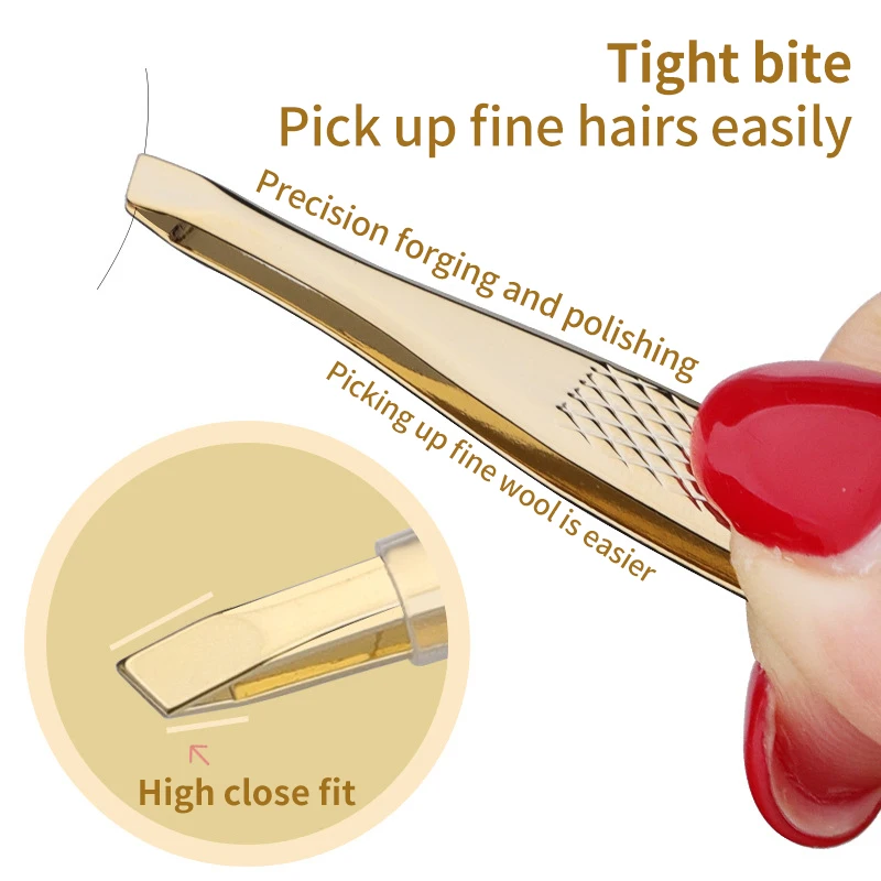 Wholesale Gold Flat/Slant/Pointed Eyebrow Tweezers Stainless Steel Facial Hair Remover Puller Eyebrow Hair Removal Clips