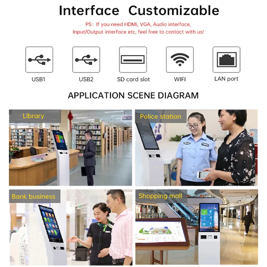 TouchWo custom made 15 inch 32inch touch screen window android 12 touch all in one self service kiosk with a4 scanner
