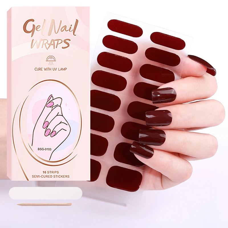Long Lasting Wholesale Price Custom Logo Nail Wraps Solid Color Semi Cured Gel Nail Stickers With The UV Light