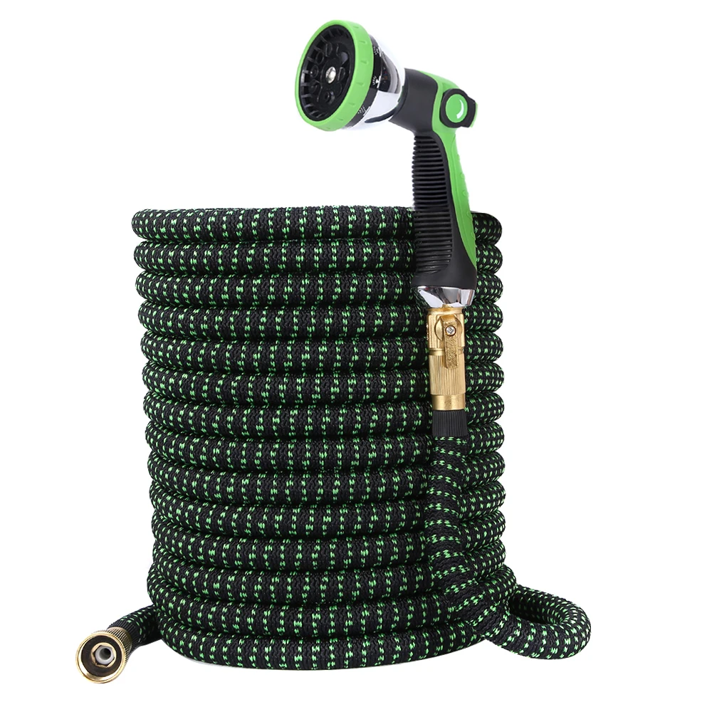 50ft 75ft 100ft lightweight magic elastic expandable garden hose with brass connector valve and 10-pattern zinc alloy sprayer