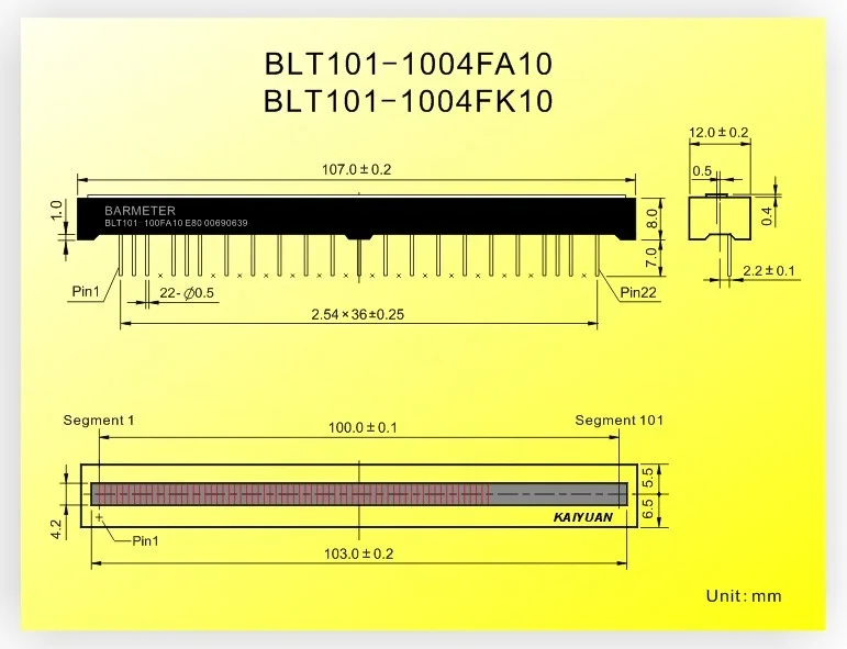 Taidacent BL101-1004F 101 Segment 100mm Yellow Green LED Light Beam Display Sound Level Meter Display LED Light Bar