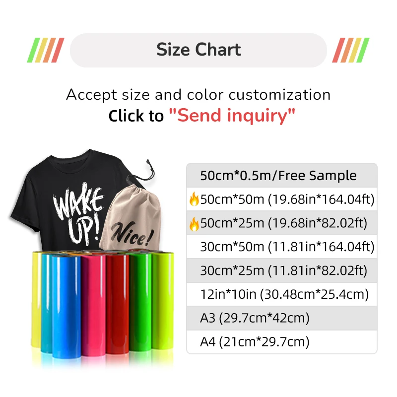 Permanent Adhesive Bright Color Pu Film Roll Heat Transfer Paper Vinyl  For Clothing
