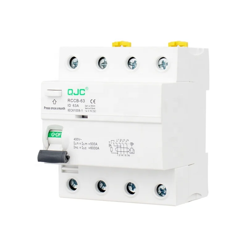 Электронный профессиональный производитель QJC 63A 100A 300mA 63amp rccb type b автоматический сброс rccb rcd elcb RCB rcbo
