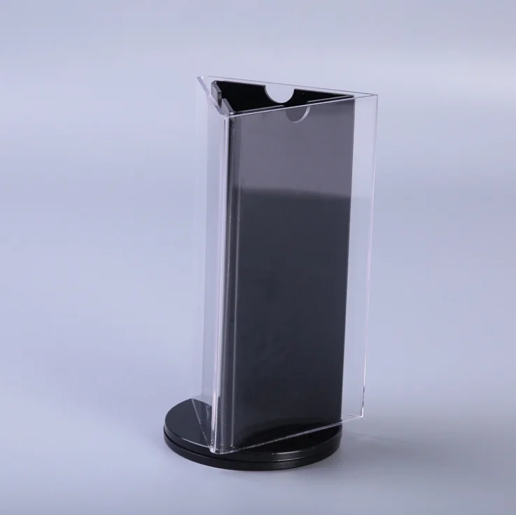 Customized 3 Sided Rotating Triangle Clear Advertising Tent Card Stand Acrylic Sign Table Menu Display Holder