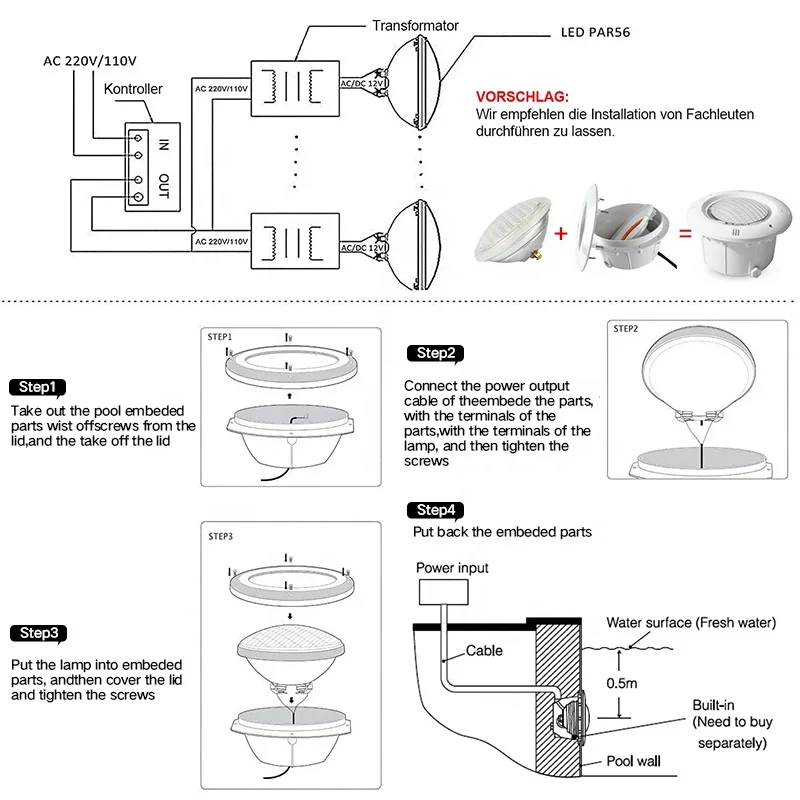 Blue Elephant Glass Par56 Pool Light Replacement Par 56 Led Lamp Led Light Source Waterproof Swimming Pool Lamp