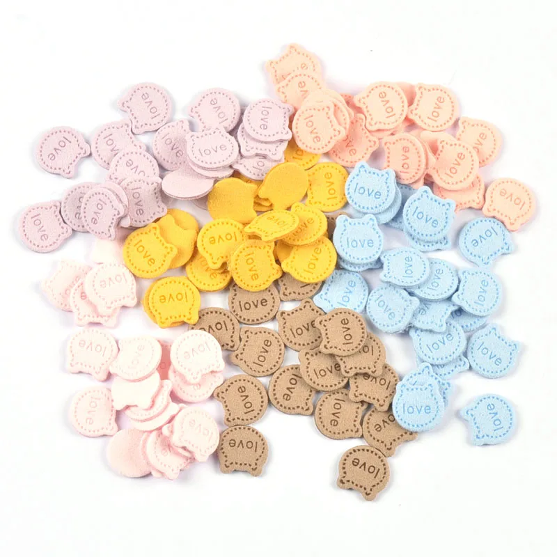 Love Letter Cat Debossed suede Microfiber Leather Label For  DIY Kid Hats Shoes Tags