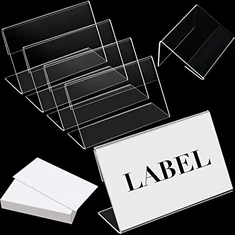 Mini Counter top L shape price tag stand clear acrylic name plate holder label holder for wedding buffet party bakery
