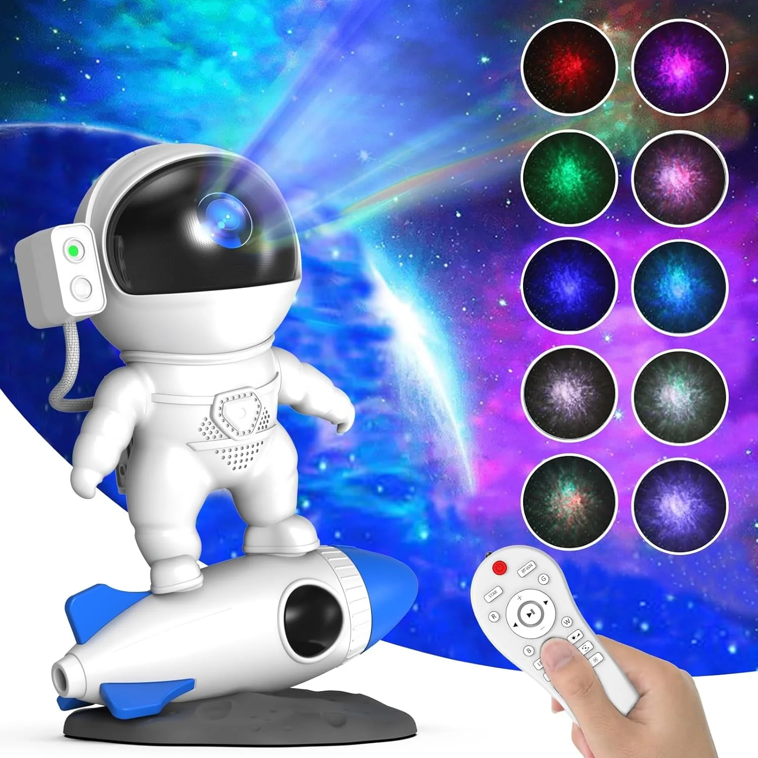 Bolong Factory supply Rocket Astronaut night galaxy lamp projector 360Rotation Magnetic Head star night light projector for kids