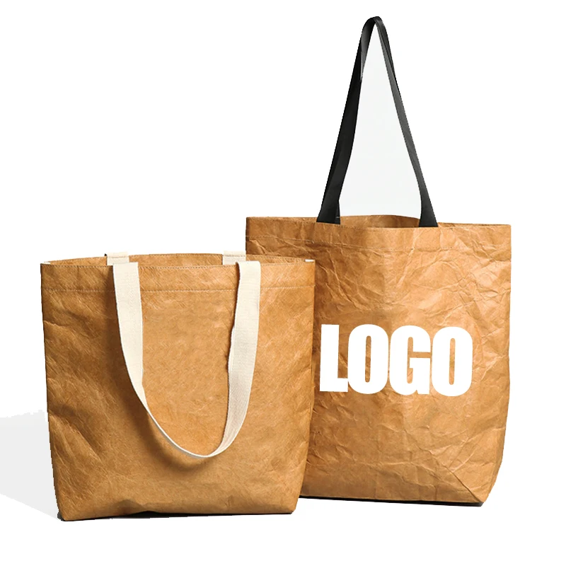 Washable kraft Various Color custom Portable handbag Waterproof stain resistant tear resistant dupont paper bag with handle