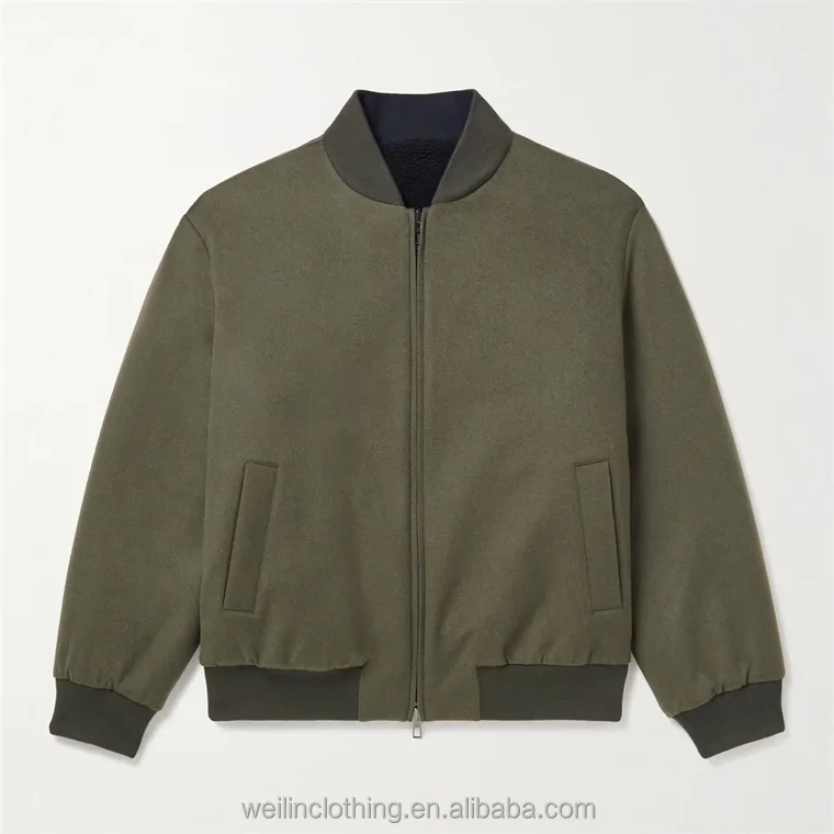 Custom winter cashmere wool fleece reversible bomber jacket for men