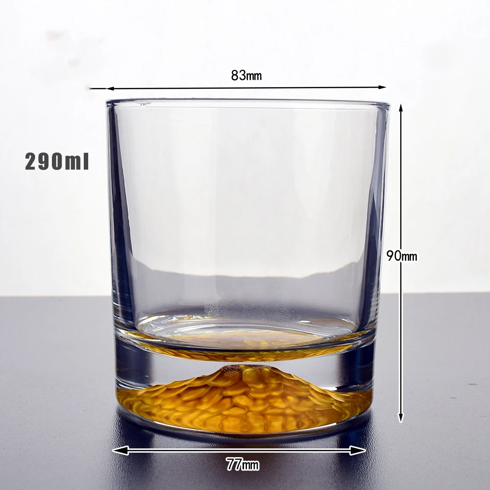 Thick Bottom Round Whiskey Glass Cup For Drinking Decal Etched Logo mountain whiskey glass
