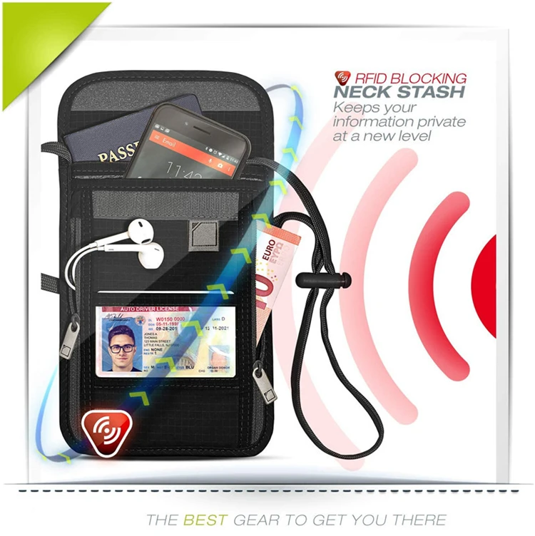 Hot Sell New Security Hidden Travel Neck Stash Nylon Blocking Pouch Wallet