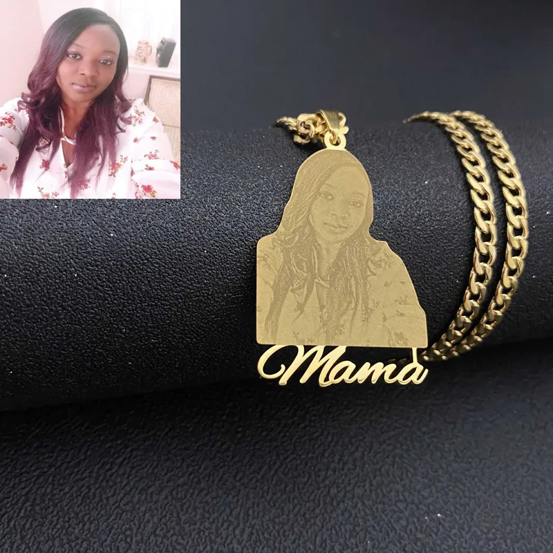 ShangJie OEM Stainless Steel Cuban Chain Photo Picture Portrait Nameplate Pendent Custom Photo Necklace Name Pendent For Women