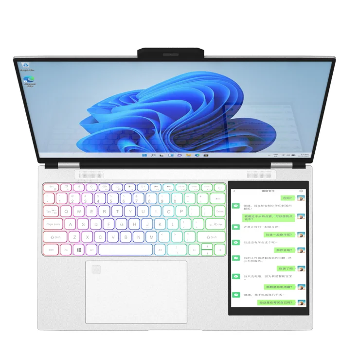 15.6 + 7 inch Dual Screen Laptop Win 11 Quad Core Computer DDR4 16GB 2TB SSD Student Laptop For Online Teaching