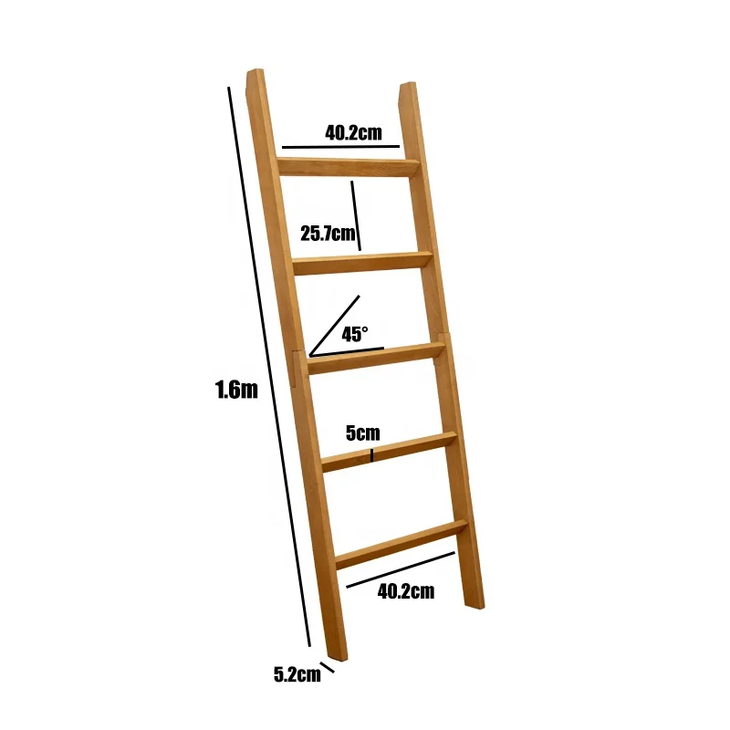 Customized Wooden Blanket Ladder 5 ft Wall Leaning Ladder Shelf Wooden Towel Rack Ladder Wood