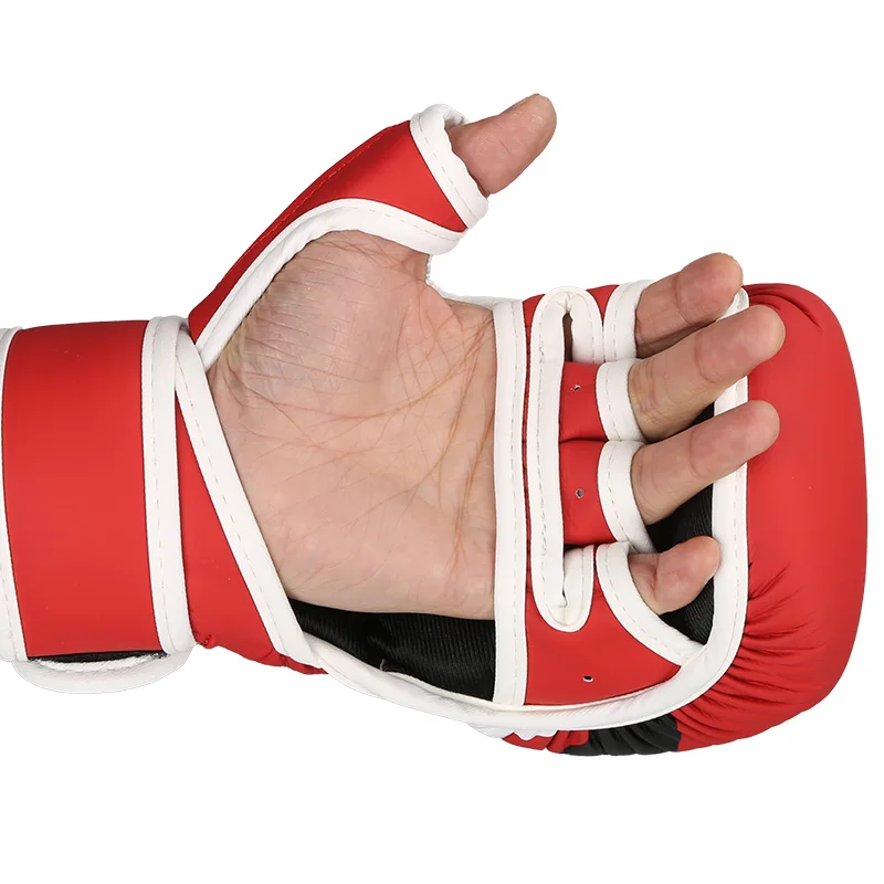 Custom High Quality OEM MMA Sparring Gloves for Muay Thai Training punching bag Work Open Palm UFC Glove