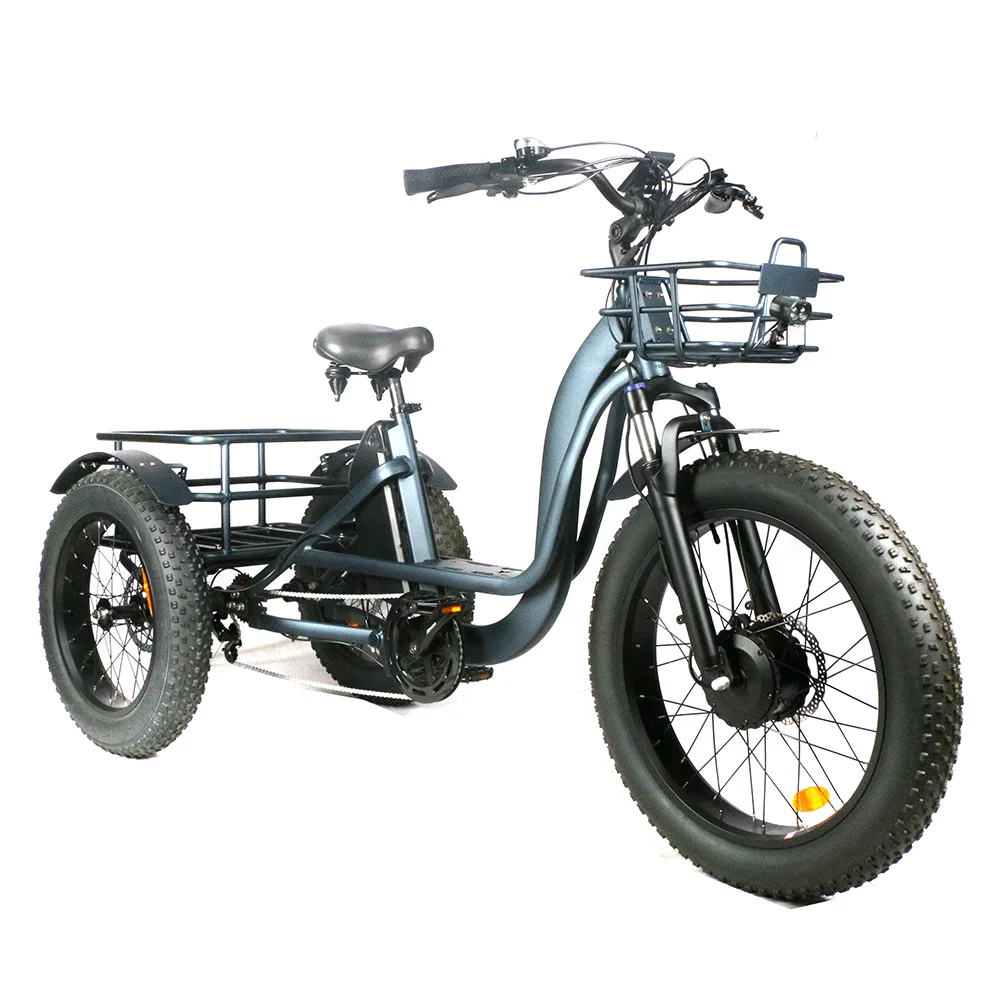 powerful 3 wheel electric trike 500w 750w front drive motor disc brake system cargo basket electric fat tire tricycle