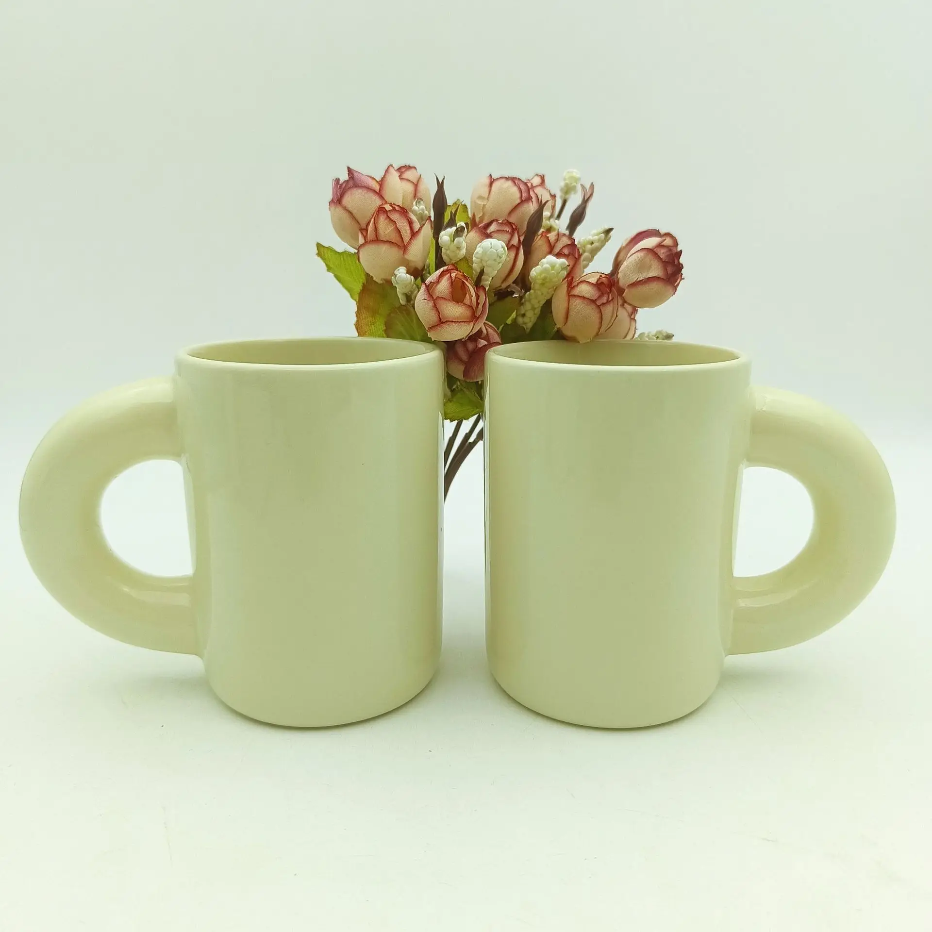 Big Ears Ceramic Mug Ins Style Household Cream Color Mug Printed Logo Export Quality Thick Handle Mugs