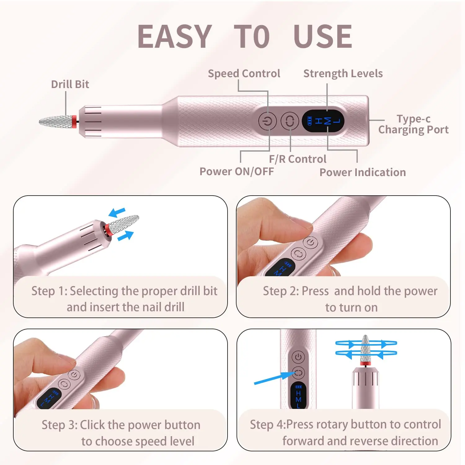 Free sample New 35000rpm crystal cordless portable display rechargeable mini nail art electric manicure nail drill file
