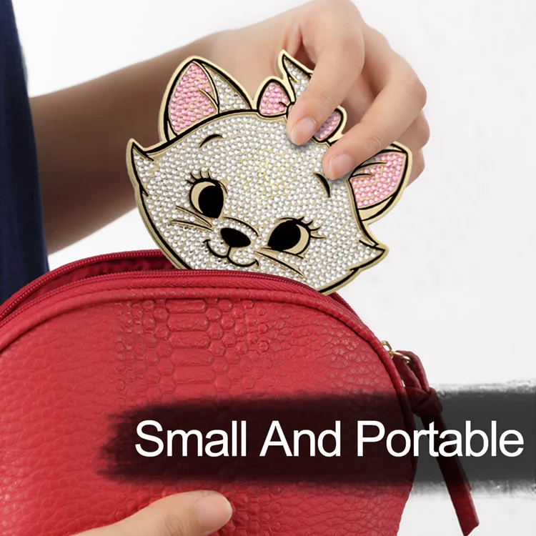 Newest Fashionable Small  Custom Logo Gold Cat-shape abs plastic Single side Handheld Makeup Compact Mirror