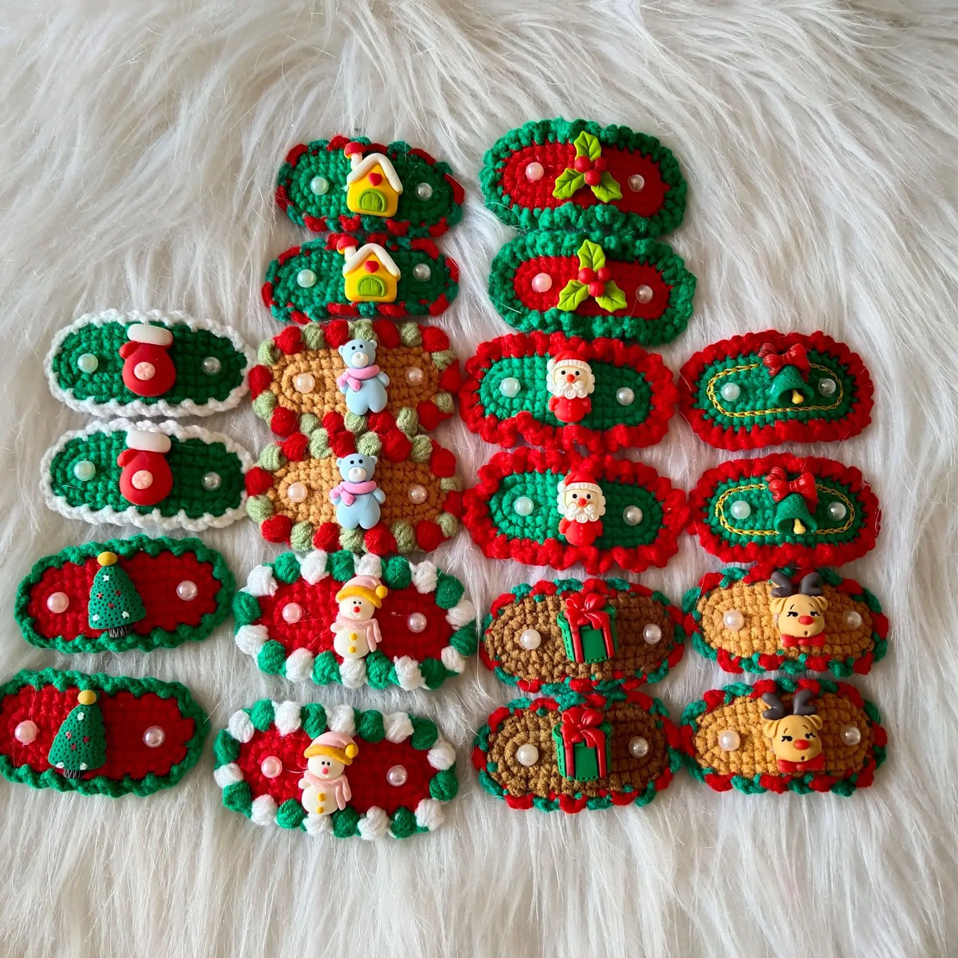 XIXI Handmade Crochet Knitted Cute Christmas Hair Clips Kids Hair Accessories Colorful