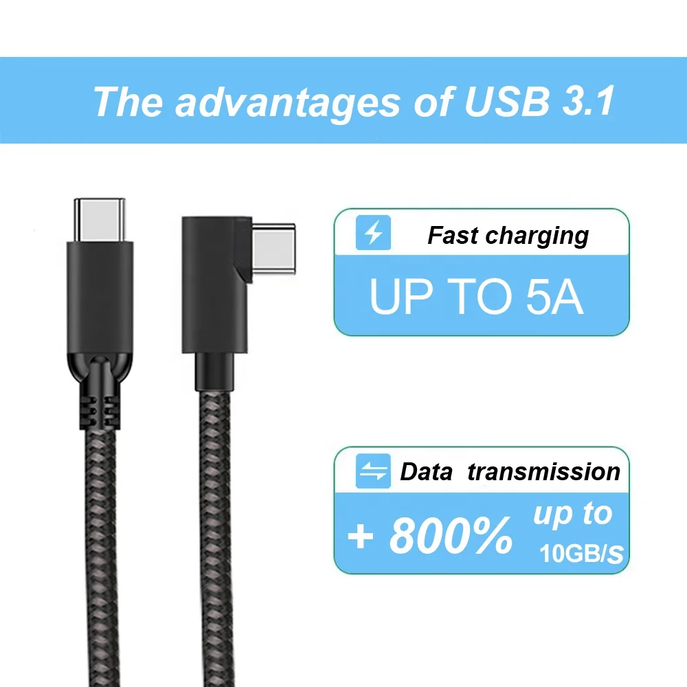  USB C Удлиненный прямой Type-C до 90 градусов 3 1 Gen 2 кабель для быстрой зарядки 10 Гбит/с передачи данных Quest VR for
