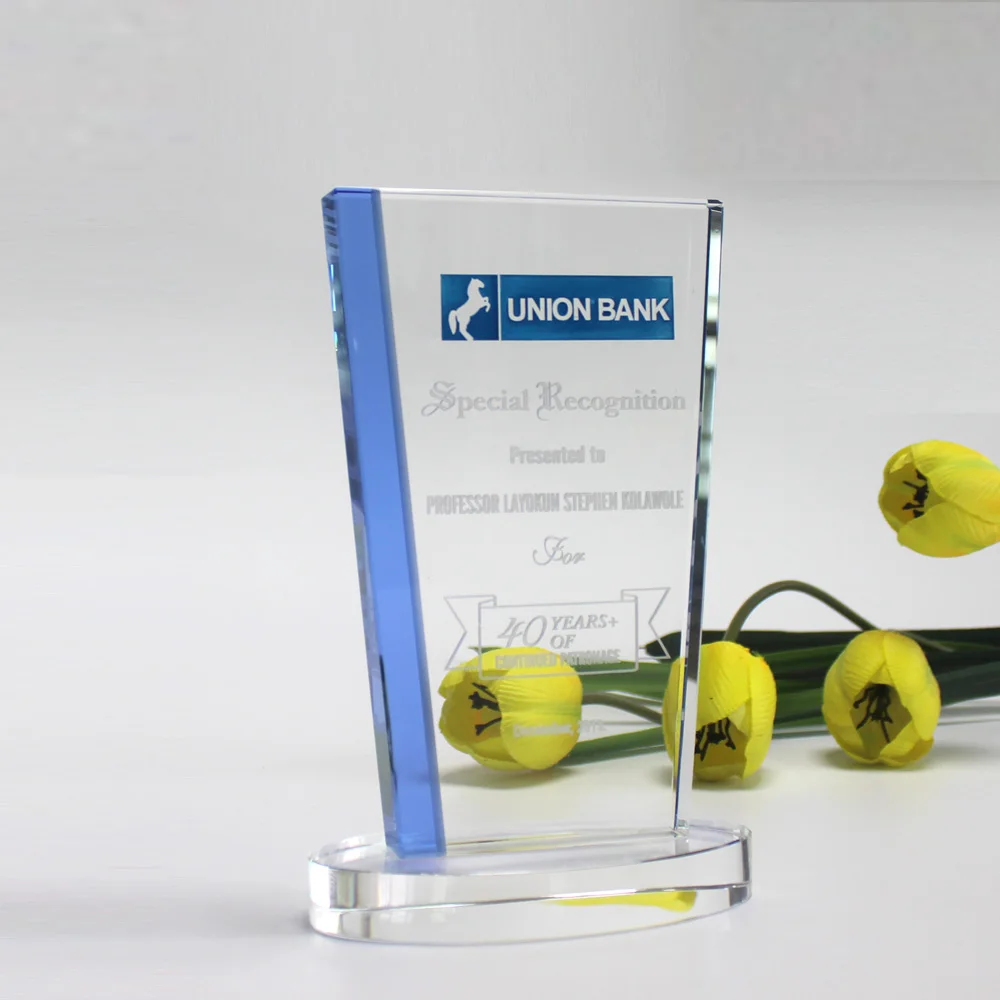 Wholesale Promotion Clear Optical Arch Blank Shield Crystal Awards Glass Trophy with Base Customized Logo Digital Printing 50pcs