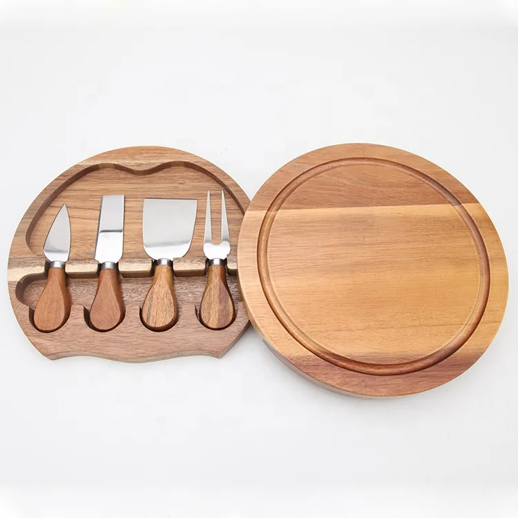 
Acacia round shape cheese board, cheese board with knife set, mini cheese gift set 