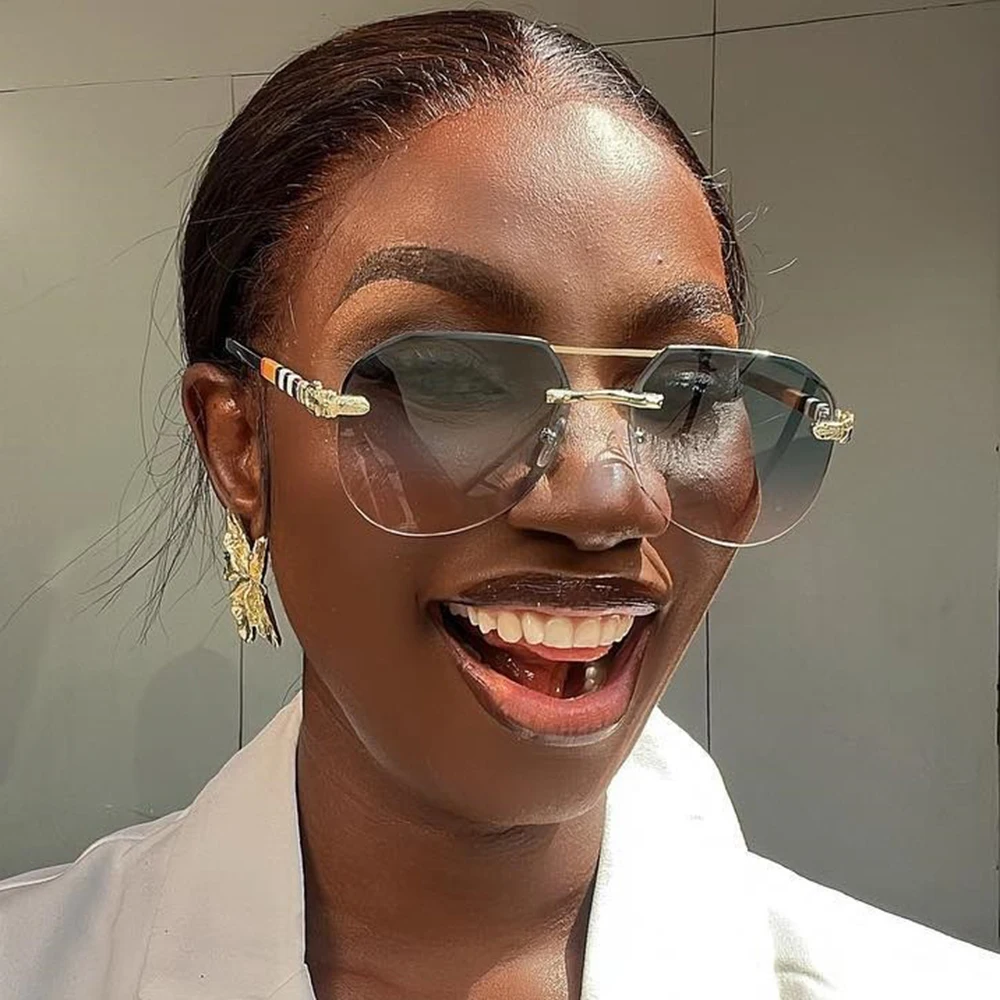 Fashion Half Frame Pilot Mens Sunglasses Women 2024 Luxury Brand Alloy Gradient Sun Glasses Double Beam Unique Zebra Legs Shades