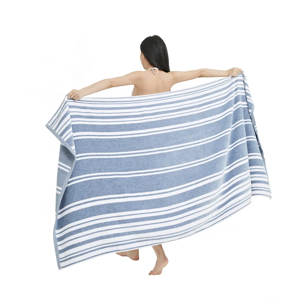 Custom logo stock premium 100% cotton terry absorbent oversized beach towel luxury bath towel Stripe Color