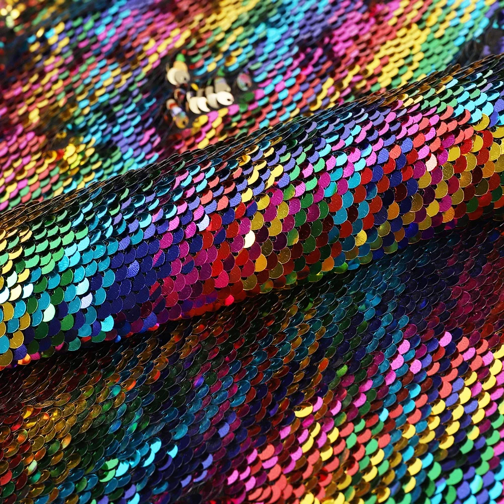 Custom-made glitter two tone mermaid reversible rainbow sequin fabric
