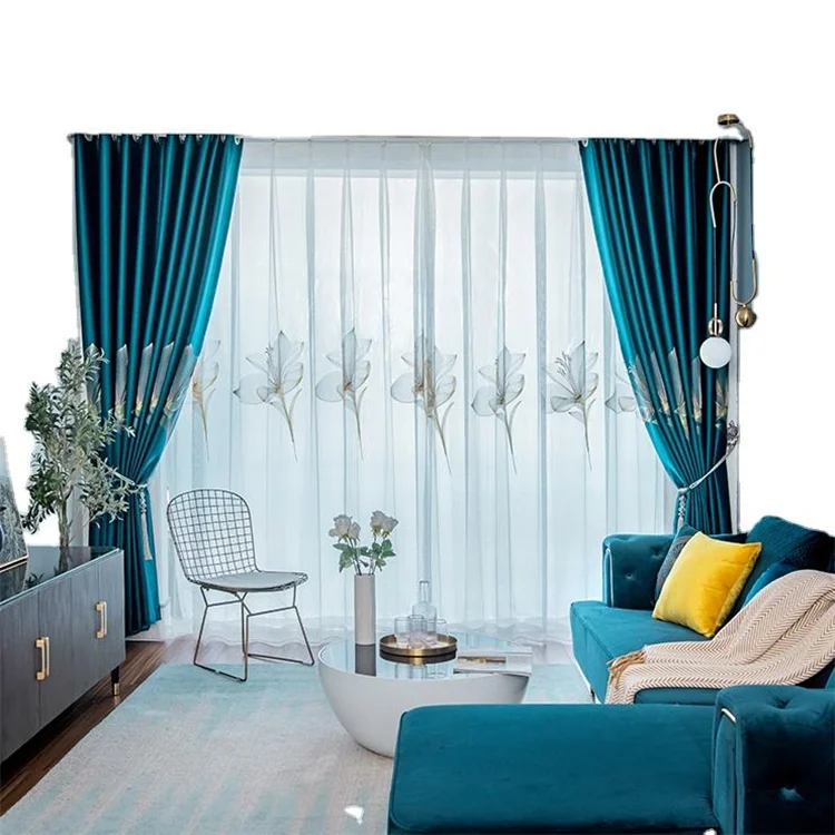 Luxury Style Embroidered Blackout Curtains Embroidery Window Modern Style Curtains for The Living Room