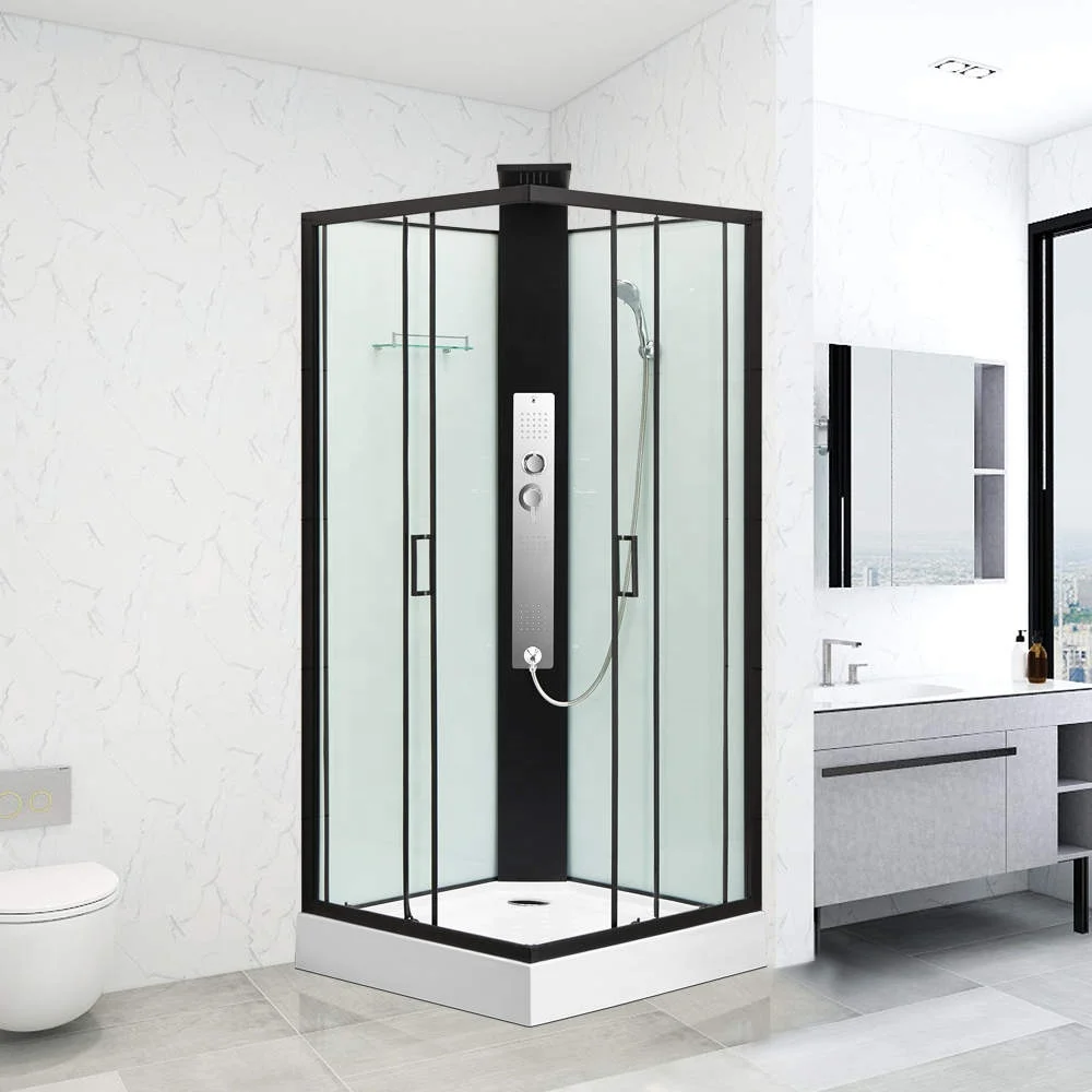 Hot sale modern bathroom cheap 80x80 square shower cabin black aluminum profile tempered sliding doors complete shower room
