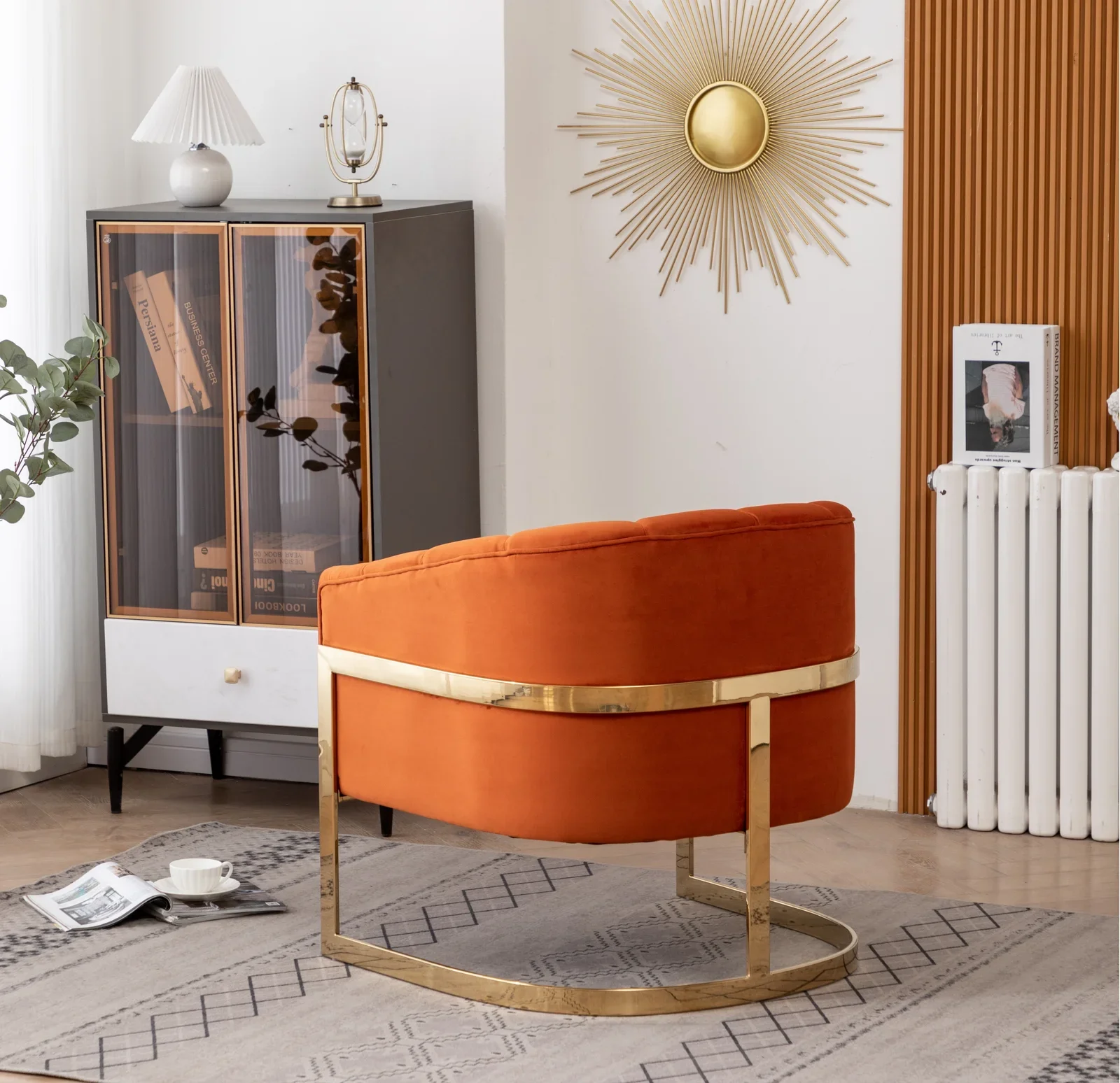 Modern Stainless Steel Base Velvet Upholstered Barrel Chair Accent Leisure Chair Armchair For Home Hotel Furniture