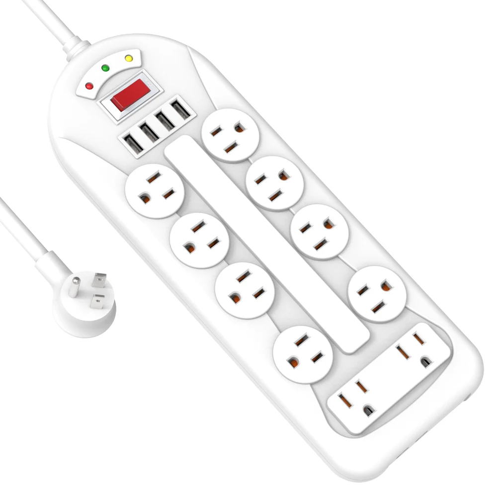 15A USA  flat plug bar ethernet network lan rj45 6-8 outlets tv guard Tower usb smart socket power strip surge protector