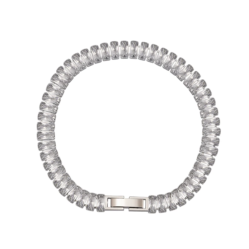 Women Luxury Jewelry Link White Zircon CZ Stone Iced Out Baguette Lab Grown Diamond Tennis Chain Bracelets For Women